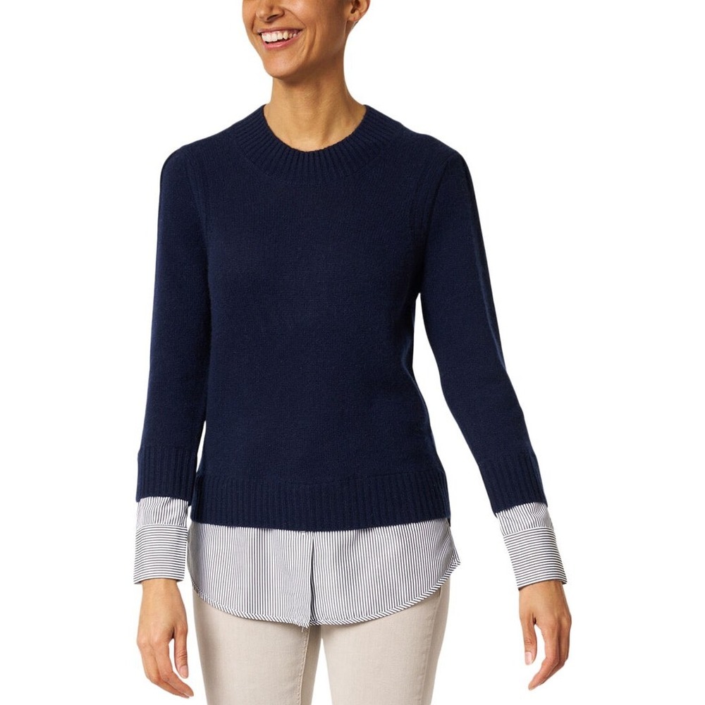 BROCHU WALKER Eton Wool & Cashmere-blend‎ Sweater striped Navy Blue S preppy